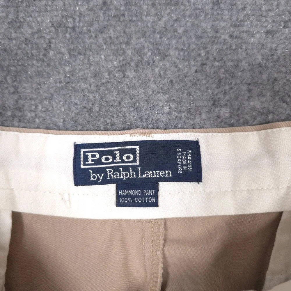 VTG Polo Ralph Lauren Hammond Pant Mens 35x28* Beige Chino Pleated Cuffed READ